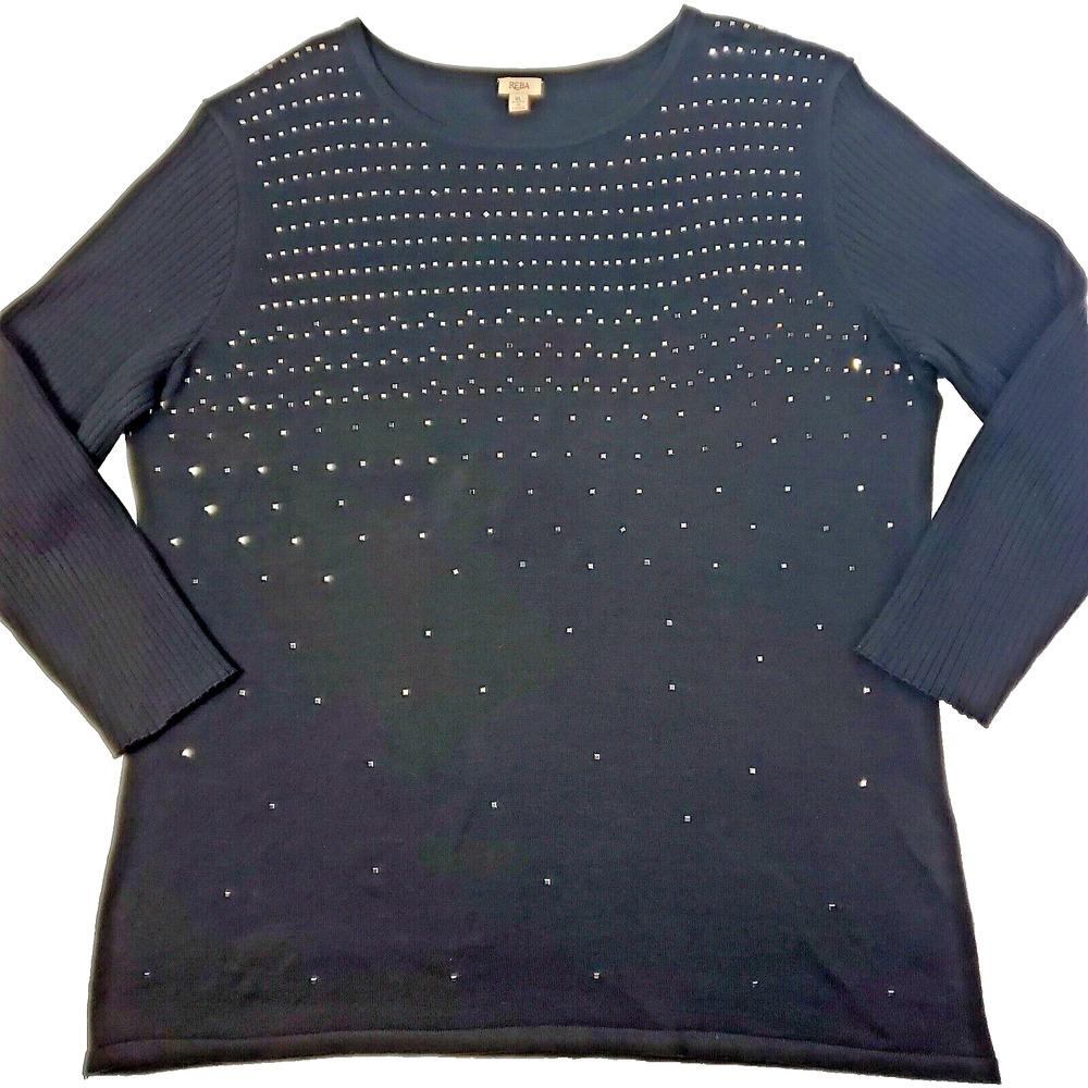 Reba Top XL Black Embellished 3/4 Sleeve Whimsigoth Sweater Shirt Womens Size